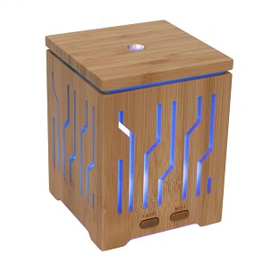 Home AD 200 aromadiffúzor, ultrahangos hidegpárásító, bambusz alapzat és fedél, 200 ml kapacitás, folyamatos színváltás, tartozék hálózati adapter